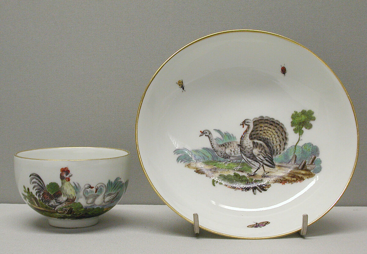 Teacup and saucer, Höchst Manufactory (German, 1746–1796), Hard-paste porcelain, German, Höchst 