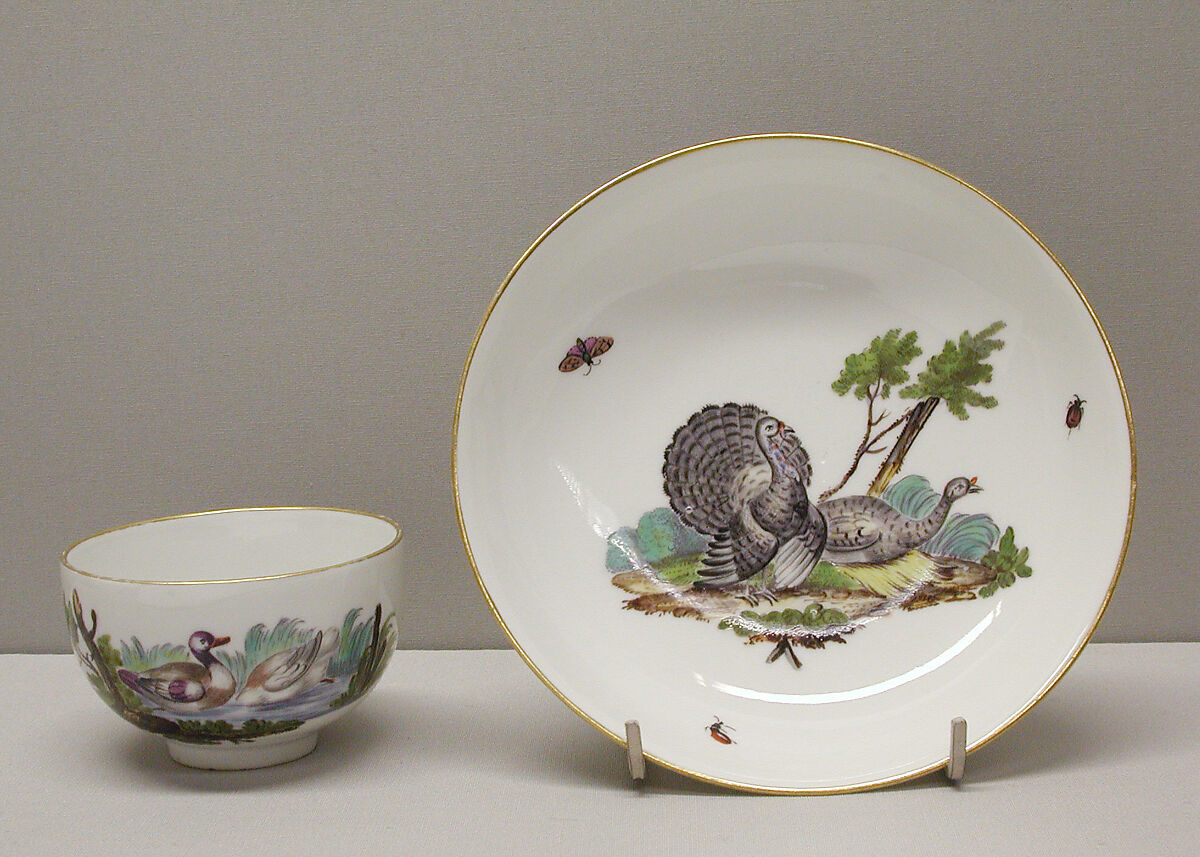 Teacup and saucer, Höchst Manufactory (German, 1746–1796), Hard-paste porcelain, German, Höchst 