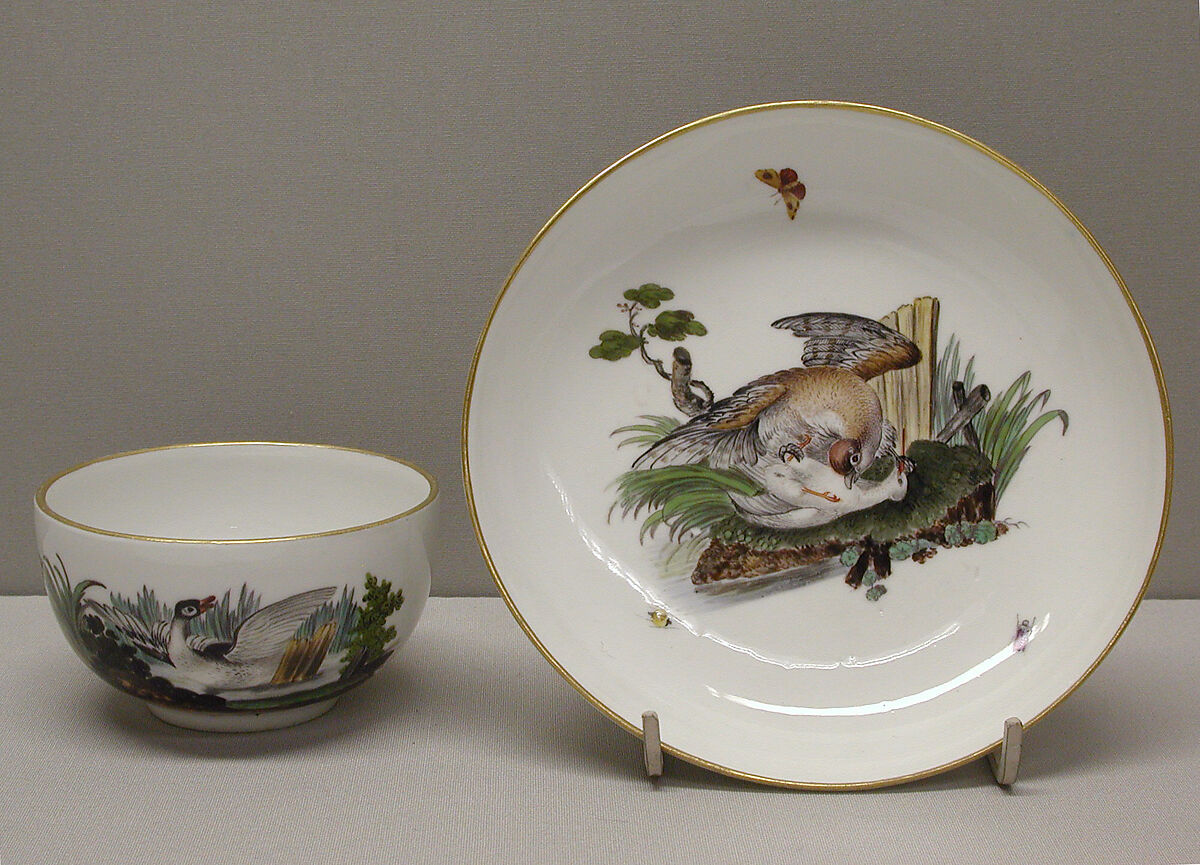 Teacup and saucer, Höchst Manufactory (German, 1746–1796), Hard-paste porcelain, German, Höchst 