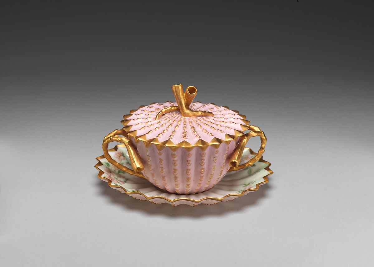 Covered Cup and Saucer, Willets Manufacturing Company (1879–1908), Porcelain, American 