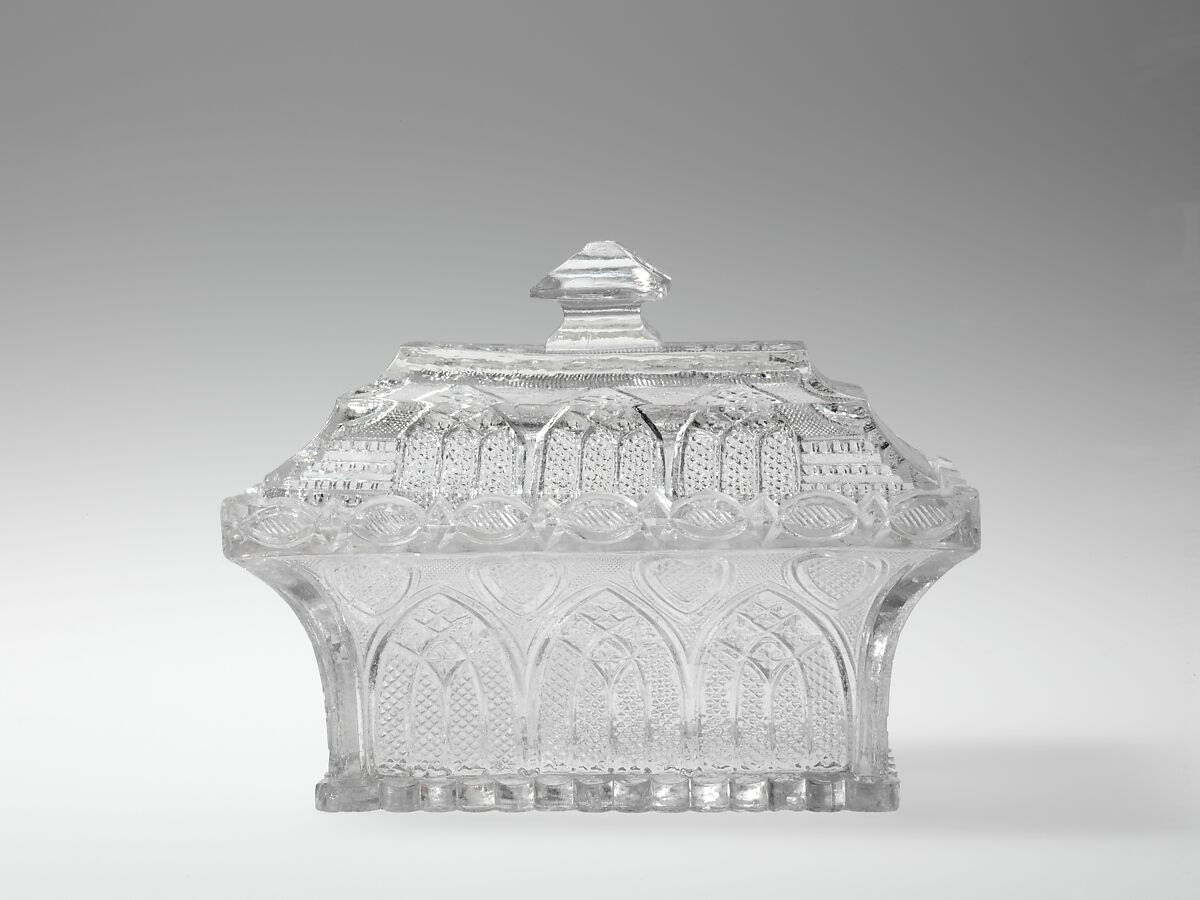 Covered dish, Pressed glass, American 