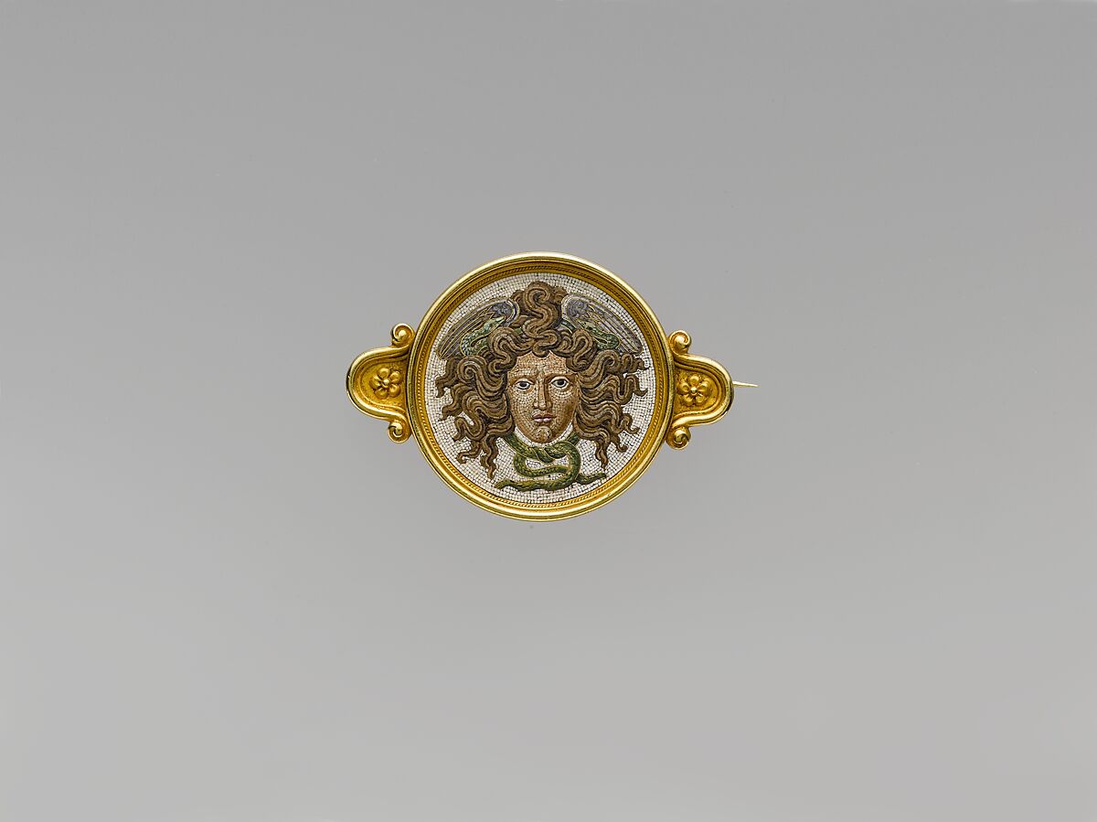 Brooch, Firm of Castellani, Glass micromosaic, gold, Italian 