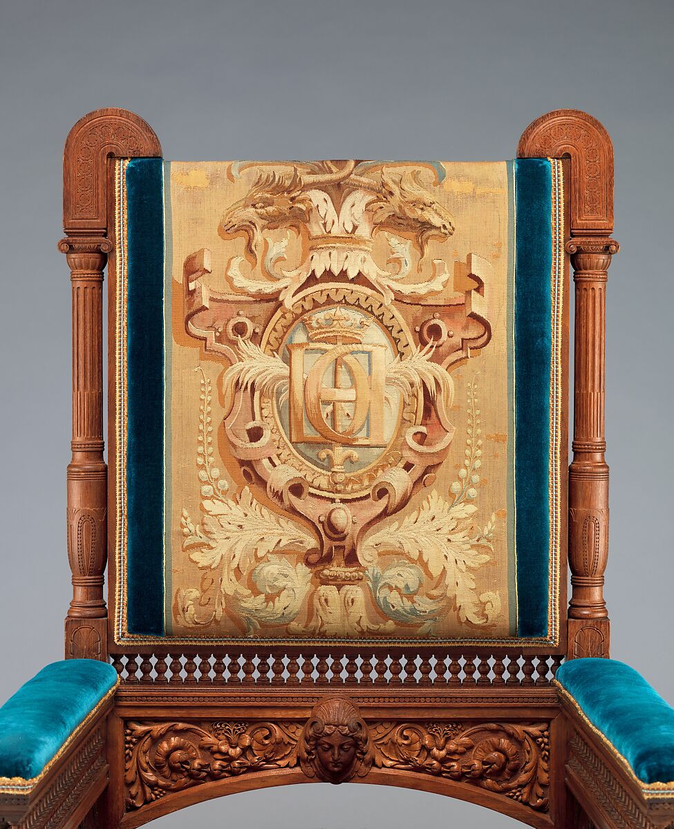 Armchair, Pottier and Stymus Manufacturing Company (active ca. 1858–1918/19), Black walnut, original and reproduction upholstery, American