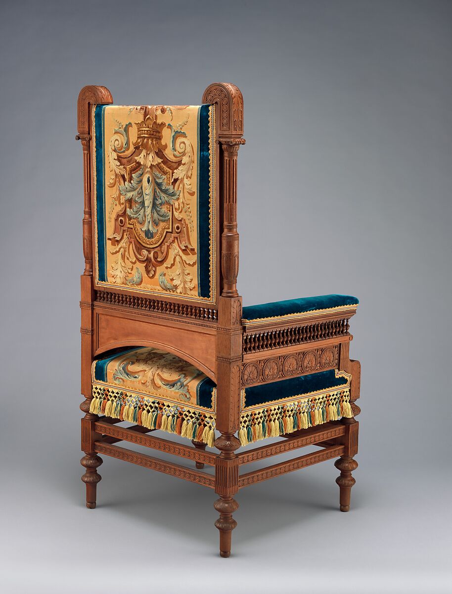 Armchair, Pottier and Stymus Manufacturing Company (active ca. 1858–1918/19), Black walnut, original and reproduction upholstery, American