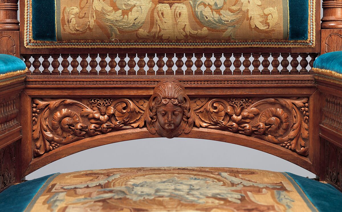 Armchair, Pottier and Stymus Manufacturing Company (active ca. 1858–1918/19), Black walnut, original and reproduction upholstery, American