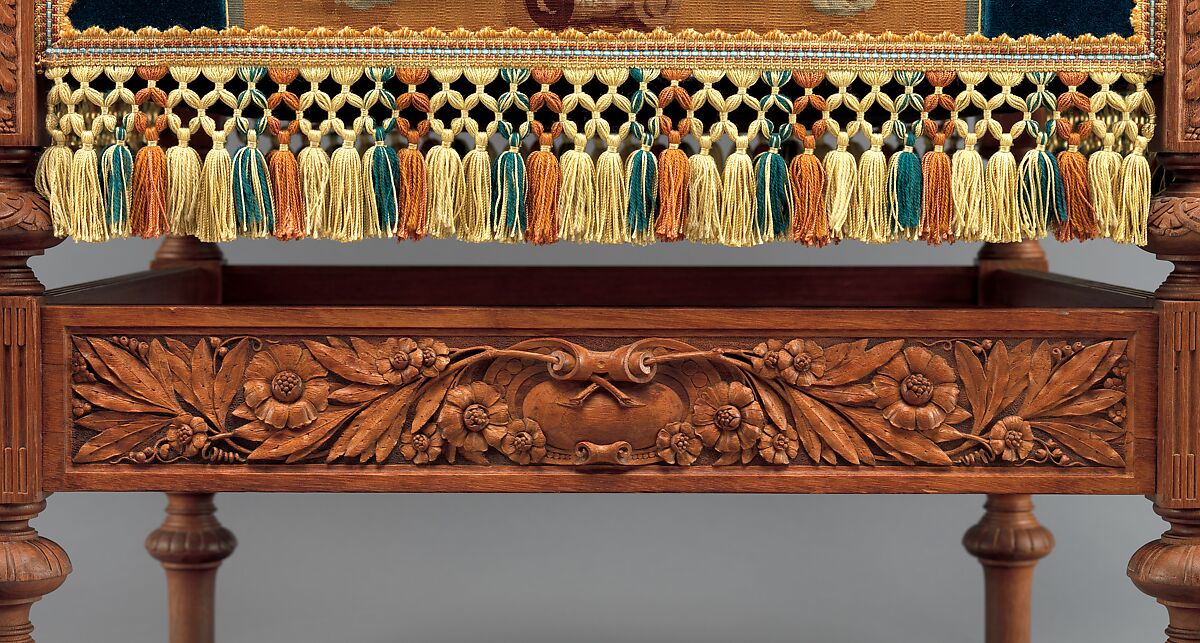 Armchair, Pottier and Stymus Manufacturing Company (active ca. 1858–1918/19), Black walnut, original and reproduction upholstery, American