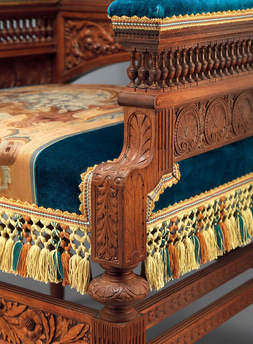 Armchair, Pottier and Stymus Manufacturing Company (active ca. 1858–1918/19), Black walnut, original and reproduction upholstery, American
