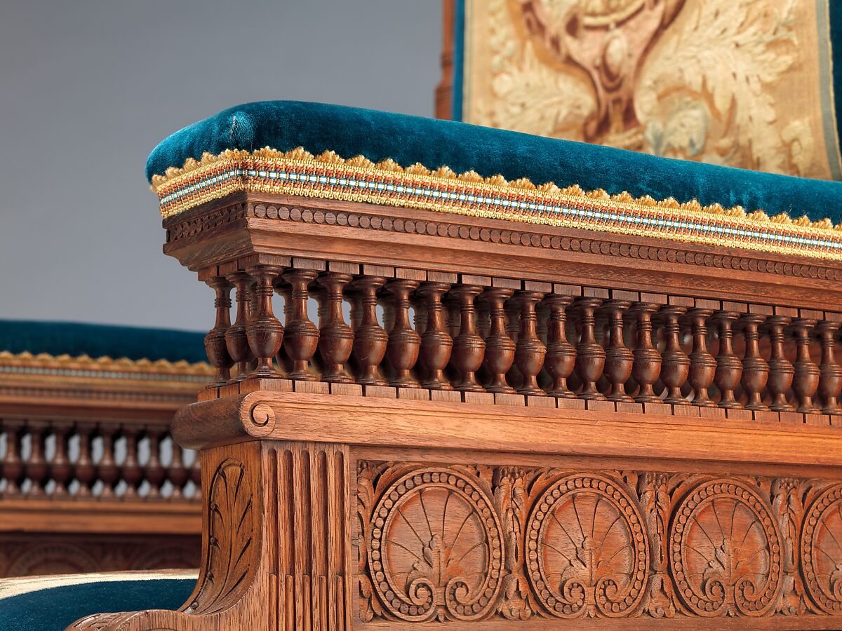 Armchair, Pottier and Stymus Manufacturing Company (active ca. 1858–1918/19), Black walnut, original and reproduction upholstery, American