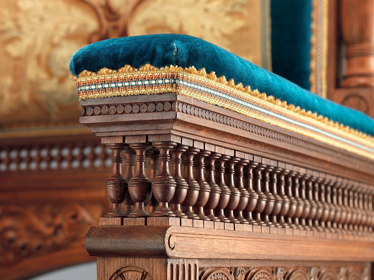 Armchair, Pottier and Stymus Manufacturing Company (active ca. 1858–1918/19), Black walnut, original and reproduction upholstery, American