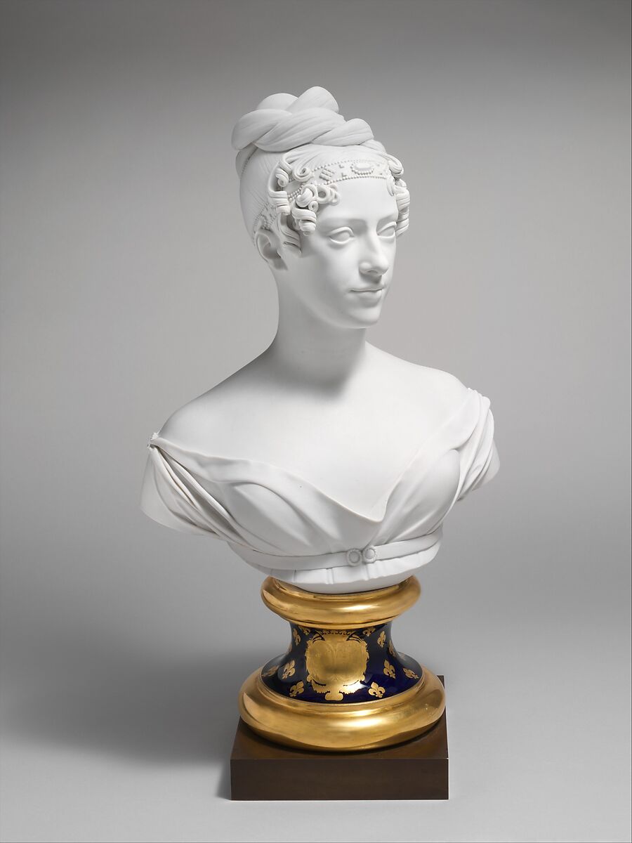 The duchesse de Berry, Denuelle Manufactory (French), Hard-paste biscuit and glazed porcelain; bronze, French, Paris 
