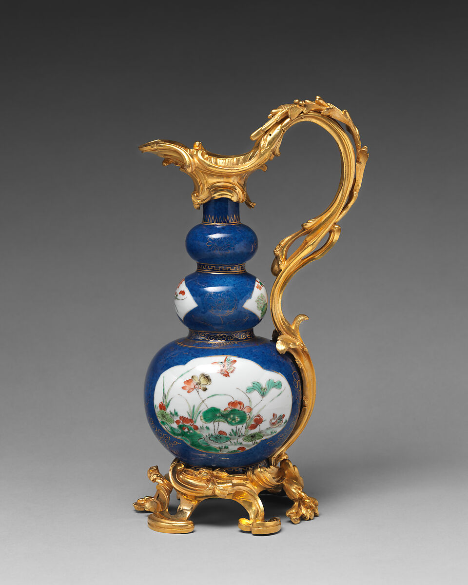 Triple gourd vase (one of a pair), Hard-paste porcelain, gilt-bronze mounts, Chinese with French mounts