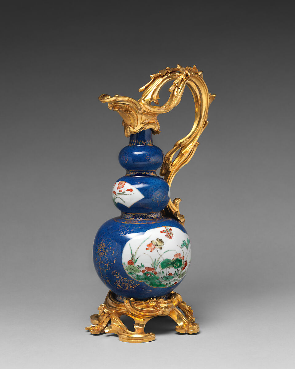Triple gourd vase (one of a pair), Hard-paste porcelain, gilt-bronze mounts, Chinese with French mounts