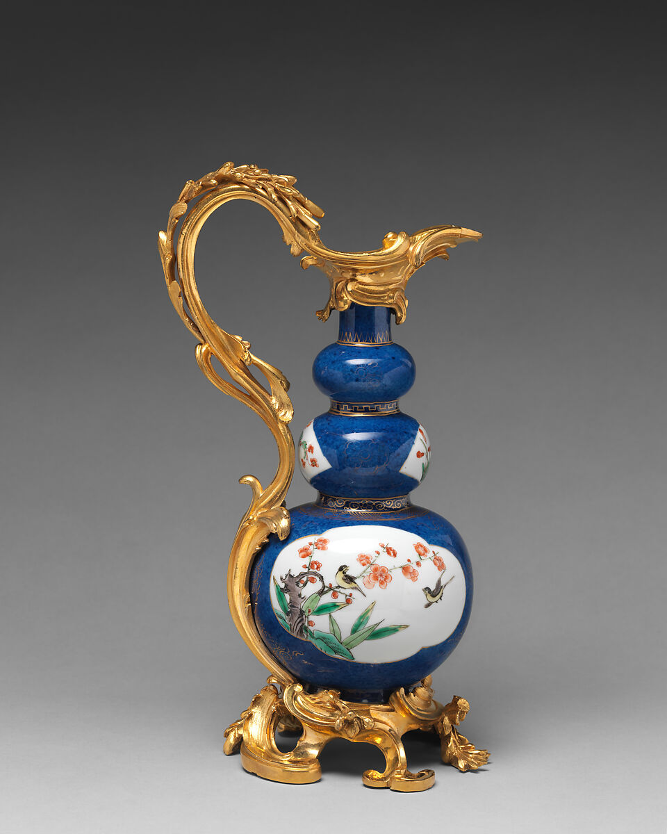 Triple gourd vase (one of a pair), Hard-paste porcelain, gilt-bronze mounts, Chinese with French mounts 