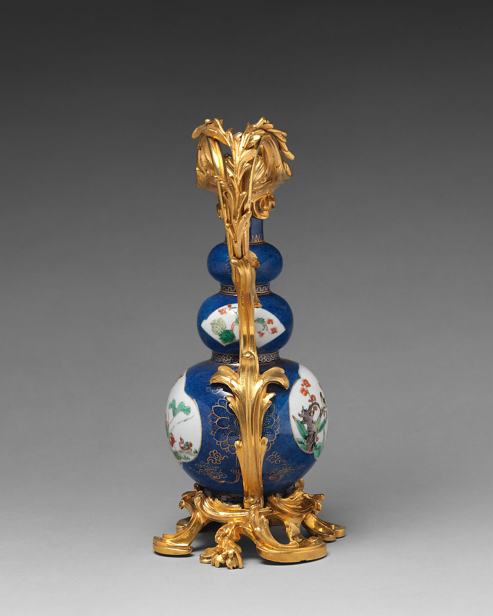 Triple gourd vase (one of a pair), Hard-paste porcelain, gilt-bronze mounts, Chinese with French mounts