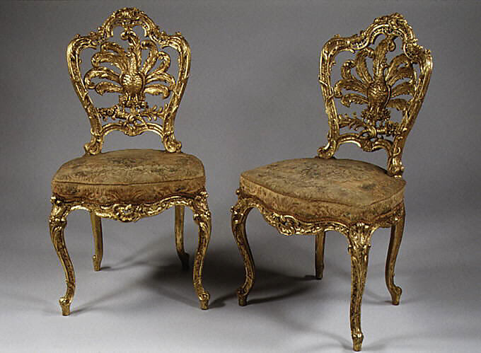 Side chair (one of a pair), Gilt wood, German 