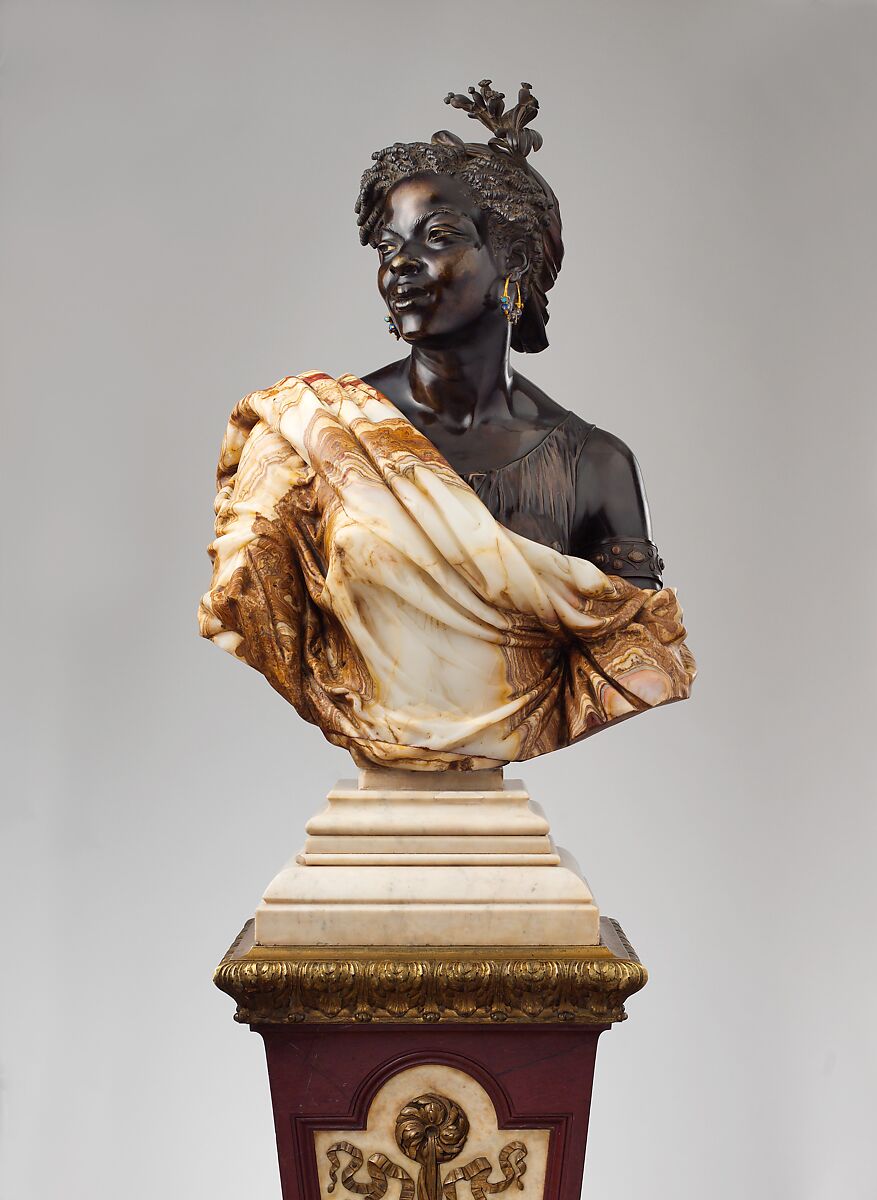 Pedestal [for Woman from the French Colonies], Charles-Henri-Joseph Cordier (French, 1827–1905), Red and white marble pedestal with gilt-bronze mounts and ornaments, French, Paris