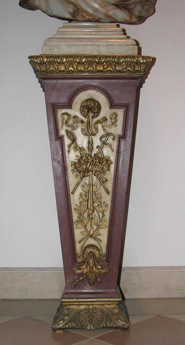 Pedestal [Woman of Algiers], Charles-Henri-Joseph Cordier (French, 1827–1905), Red and white marble pedestal with gilt-bronze mounts and ornaments, French, Paris 