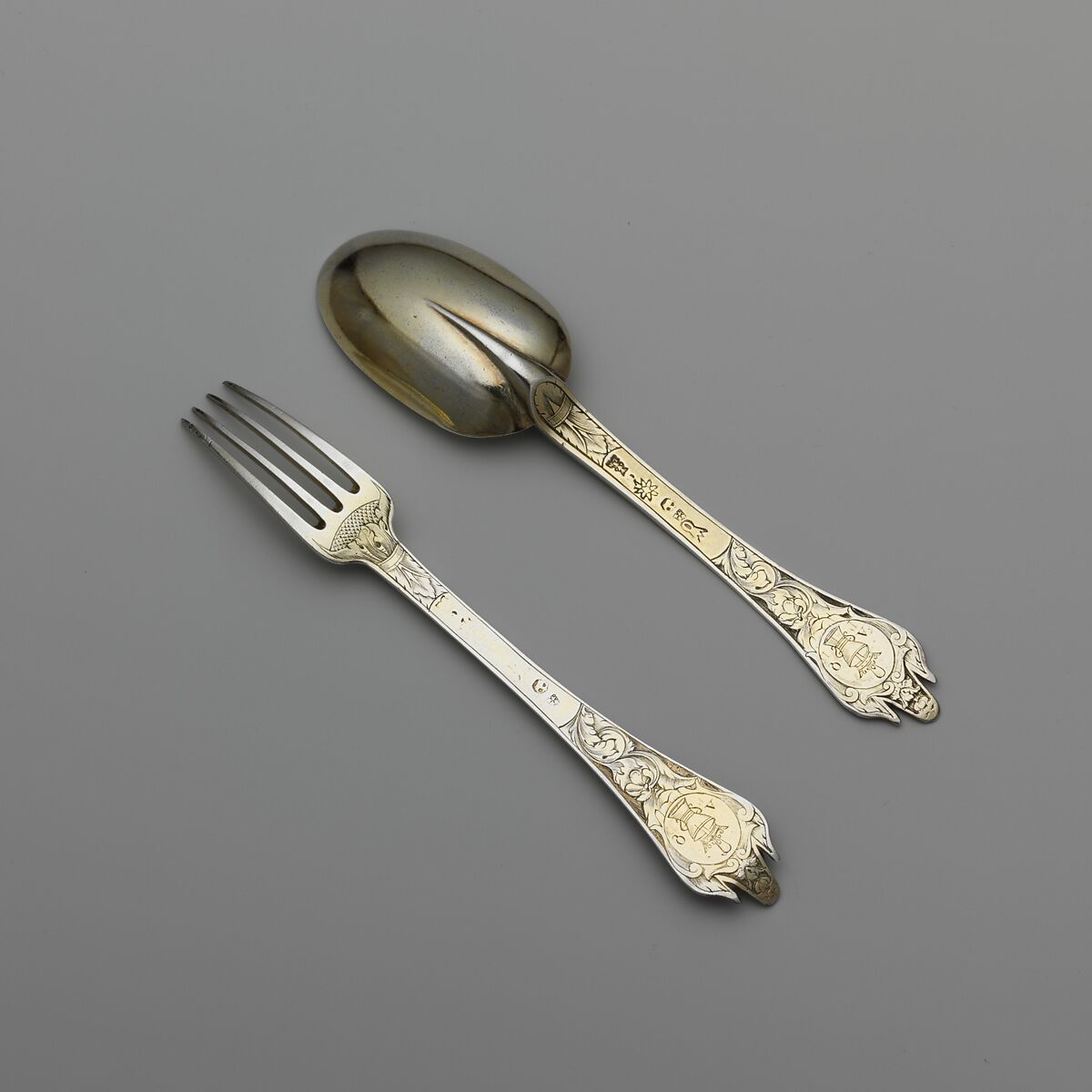 Spoon, Louis Nicolle (master 1666, registered new mark 1680, active 1694), Silver gilt, French, Paris