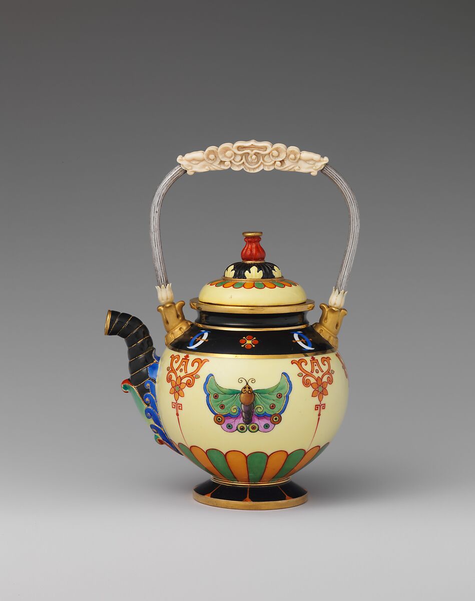Teapot (Théière chinoise), Sèvres Manufactory (French, 1740–present), Hard-paste porcelain decorated in polychrome enamels, gold, silver, ivory, French, Sèvres 