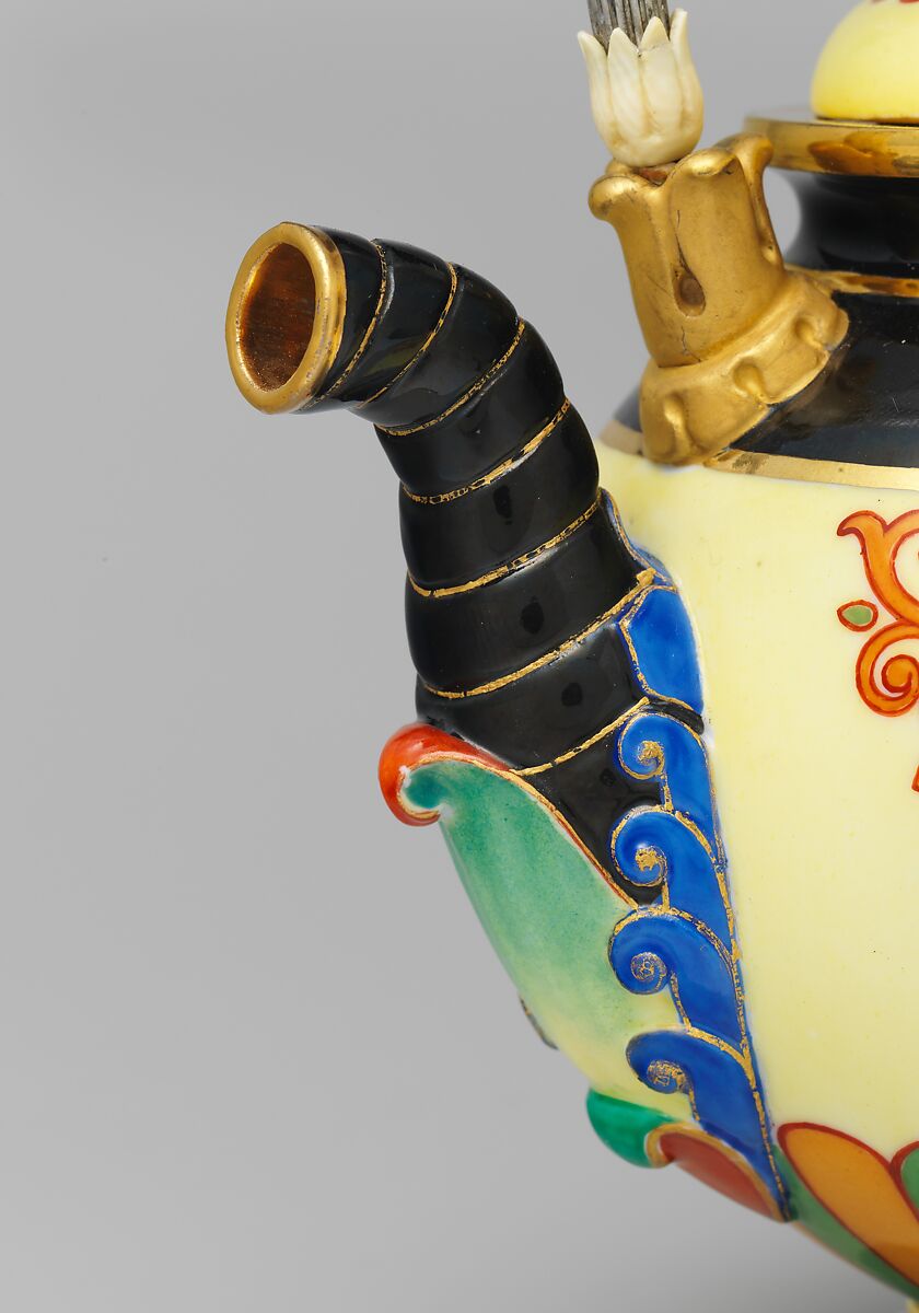 Teapot (Théière chinoise), Sèvres Manufactory (French, 1740–present), Hard-paste porcelain decorated in polychrome enamels, gold, silver, ivory, French, Sèvres