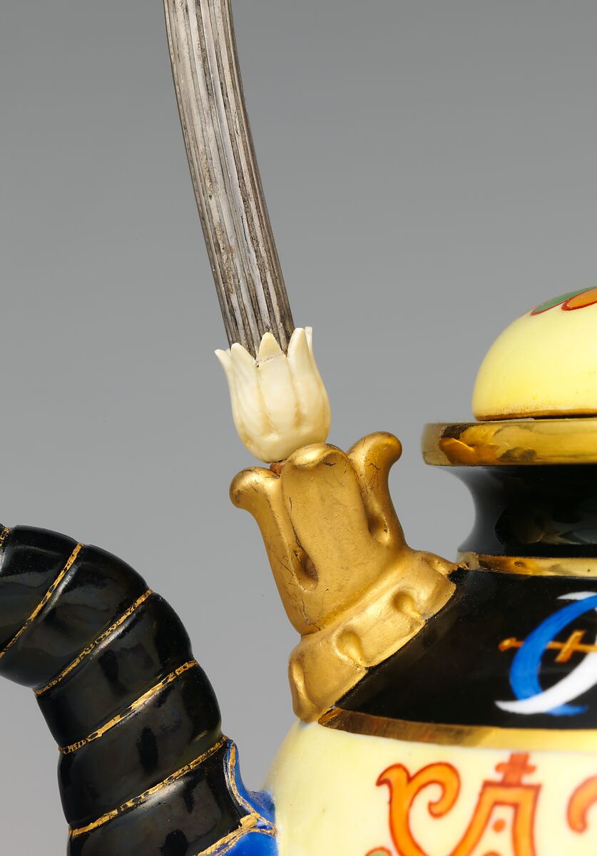 Teapot (Théière chinoise), Sèvres Manufactory (French, 1740–present), Hard-paste porcelain decorated in polychrome enamels, gold, silver, ivory, French, Sèvres