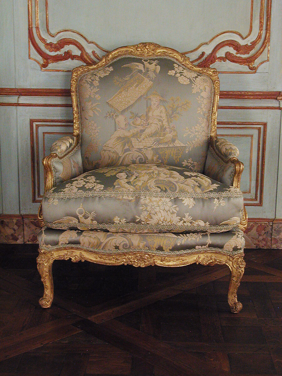 French Louis XV Painted Bergere Chair With Carved Flowers