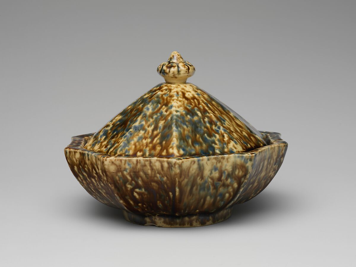 Covered dish, Ralph Bagnall Beech (active 1845–57), Earthenware, American 