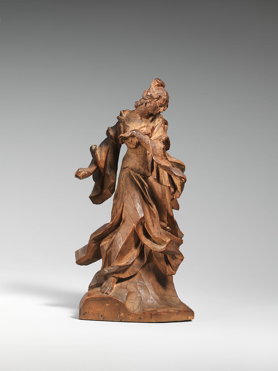 Model for the so-called "Female Saint of Starnberg", Ignaz Günther (German, Altmannstein 1725–1775 Munich), Linden wood with pencil marks, German, Munich 