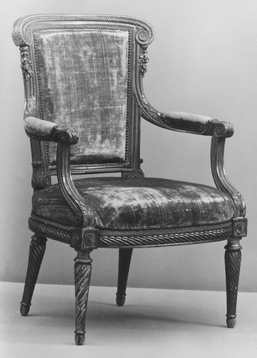 Armchair (part of a set), Georges Jacob (French, Cheny 1739–1814 Paris), Walnut, gilded, French, Paris 