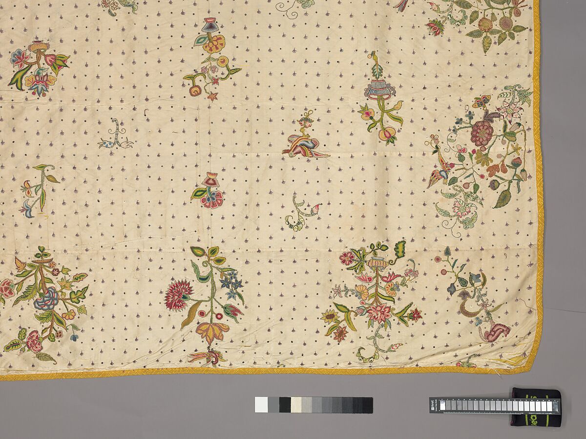 Coverlet, Silk, metal thread, metal spangles, British
