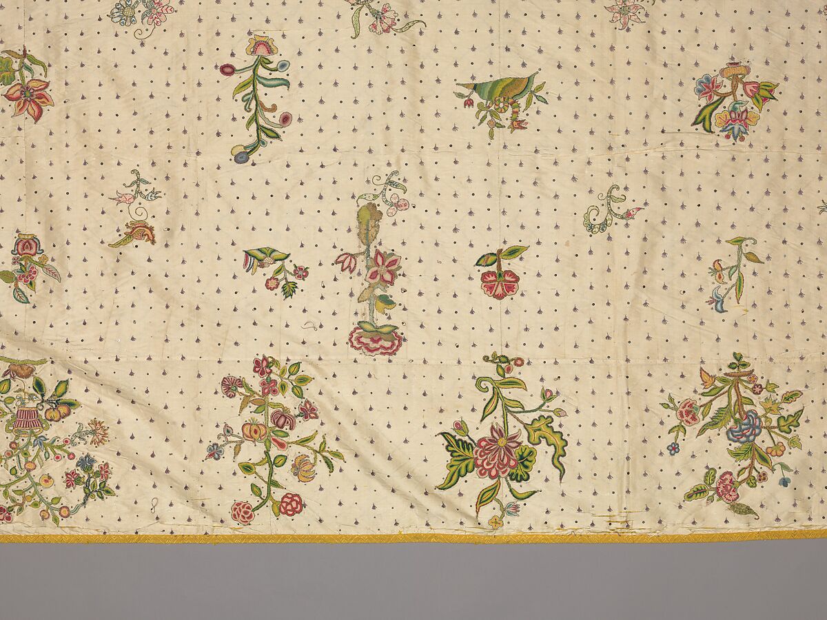 Coverlet, Silk, metal thread, metal spangles, British