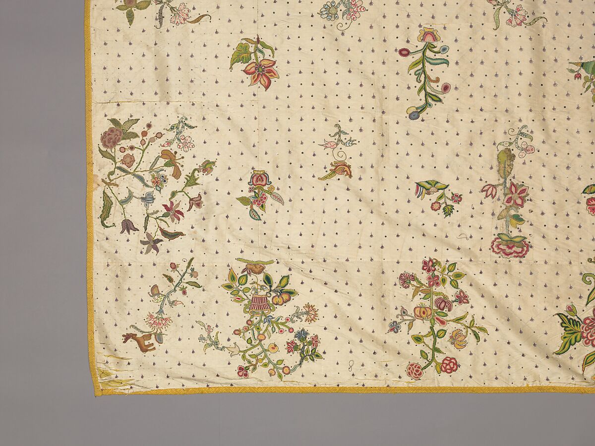 Coverlet, Silk, metal thread, metal spangles, British