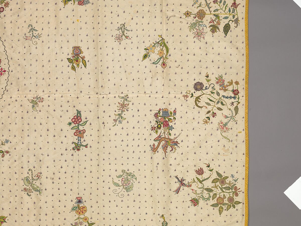Coverlet, Silk, metal thread, metal spangles, British