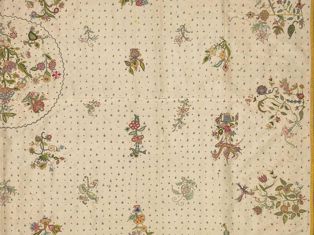 Coverlet, Silk, metal thread, metal spangles, British