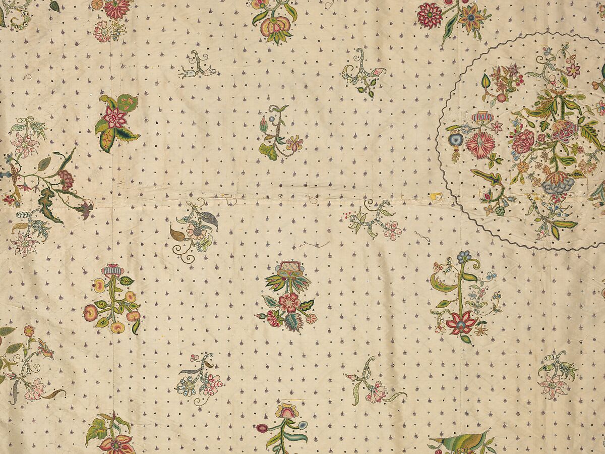 Coverlet, Silk, metal thread, metal spangles, British
