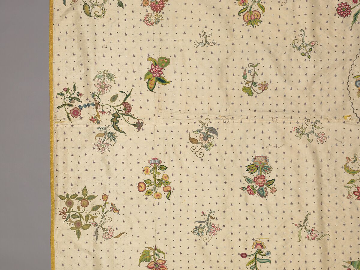 Coverlet, Silk, metal thread, metal spangles, British