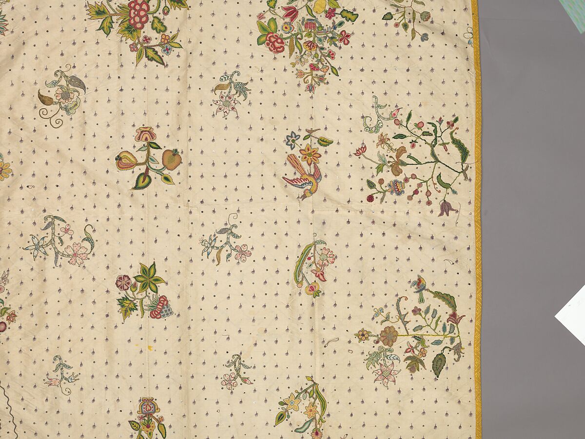 Coverlet, Silk, metal thread, metal spangles, British