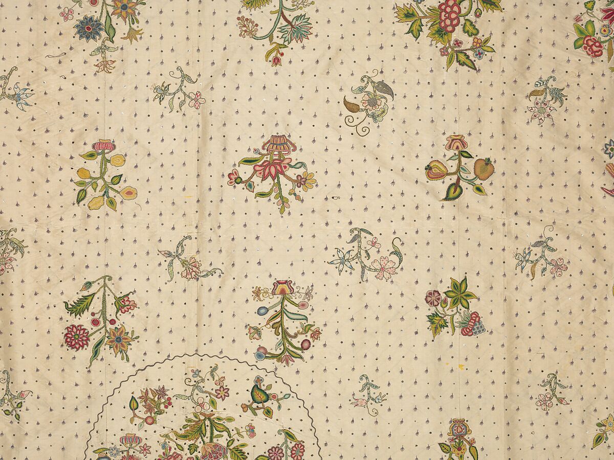 Coverlet, Silk, metal thread, metal spangles, British