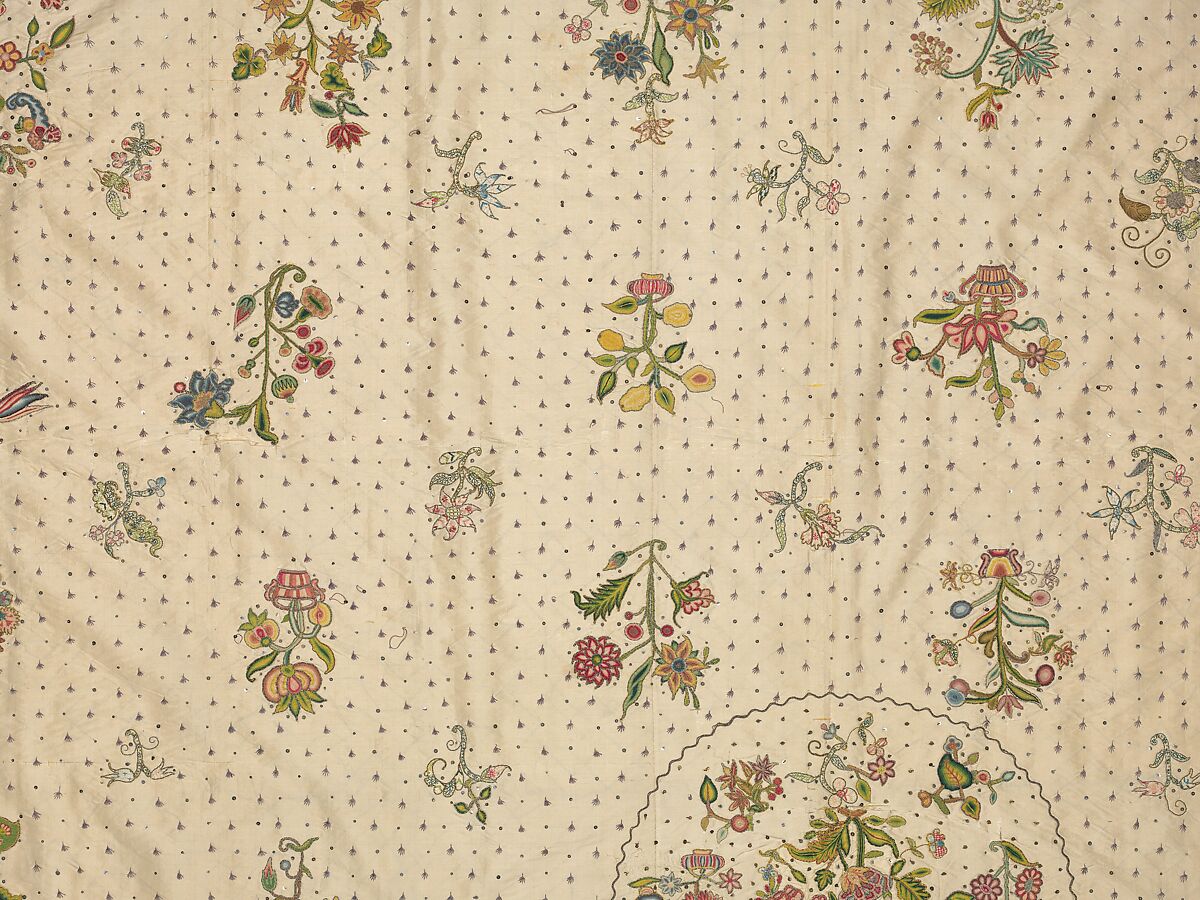 Coverlet, Silk, metal thread, metal spangles, British