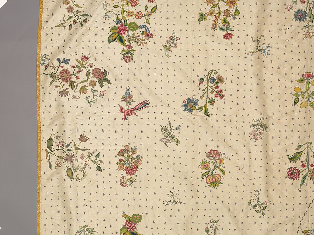 Coverlet, Silk, metal thread, metal spangles, British