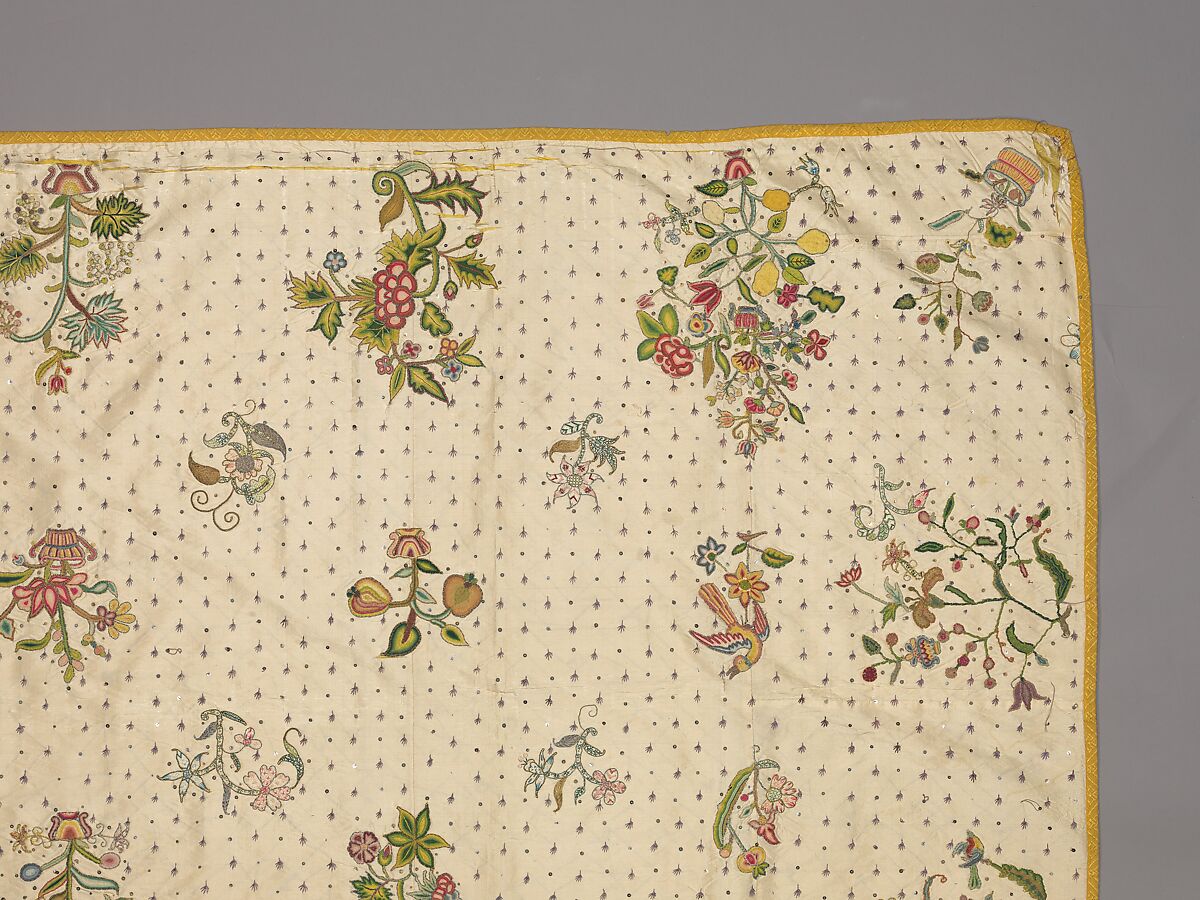 Coverlet, Silk, metal thread, metal spangles, British