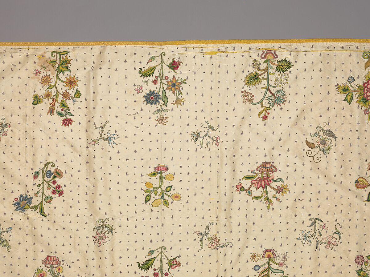 Coverlet, Silk, metal thread, metal spangles, British