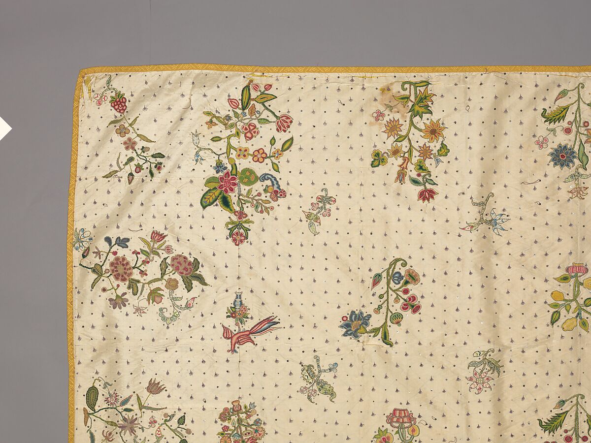 Coverlet, Silk, metal thread, metal spangles, British