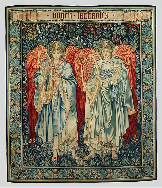 Angels Praising (Angeli Laudantes), Sir Edward Burne-Jones (British, Birmingham 1833–1898 Fulham) (figures), Dyed wool and silk on undyed cotton warp (15 warps per inch; 5-6 per cm.), British, Merton Abbey 