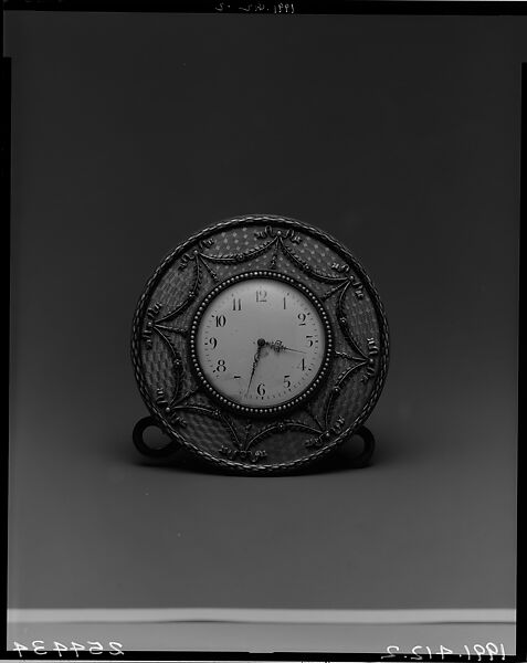 Easel clock (one of a pair), Silver, gold, enamel, Russian 