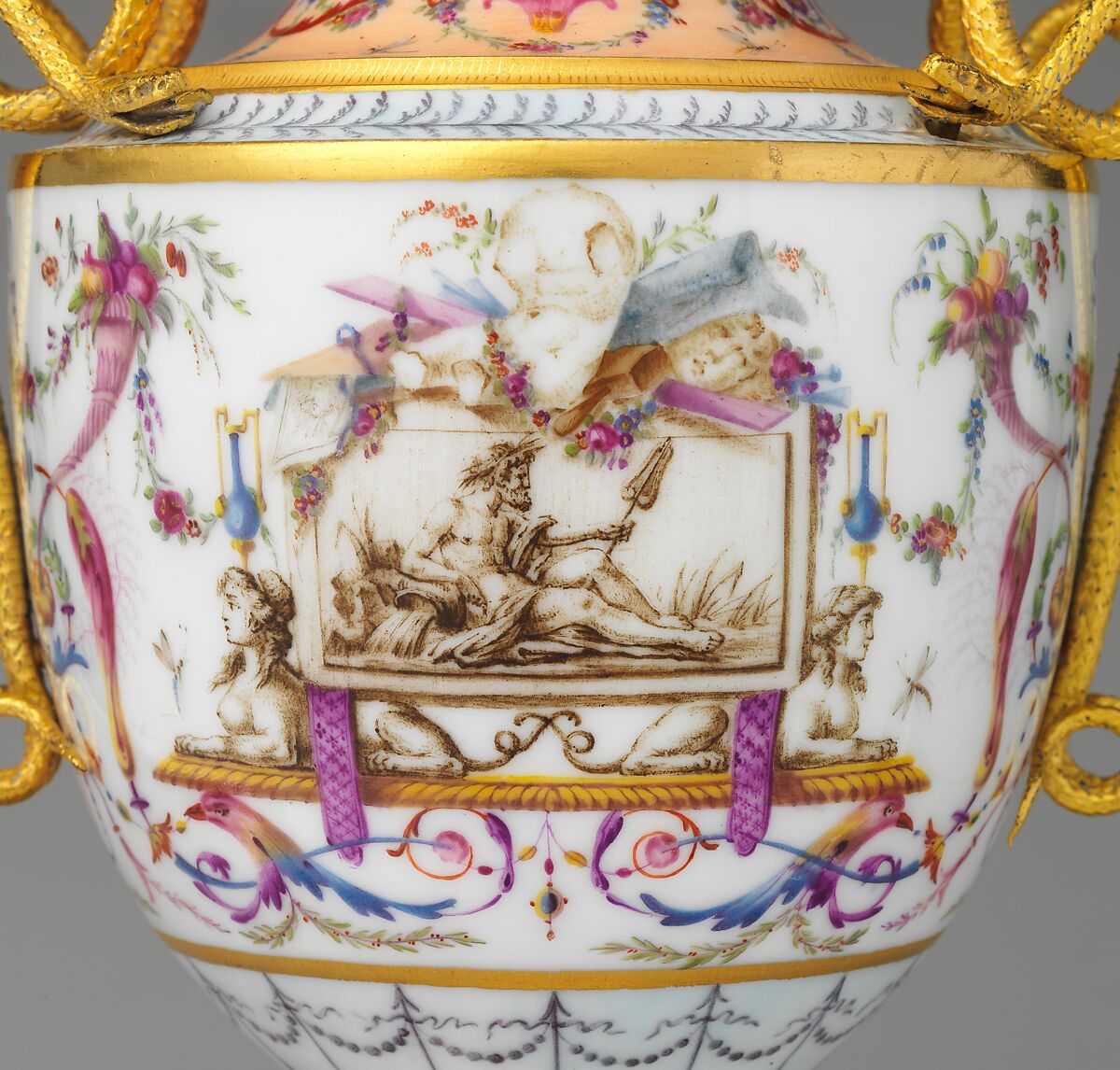 Pair of vases, Sèvres Manufactory (French, 1740–present), Hard-paste porcelain; gilt bronze, marble, French, Sèvres