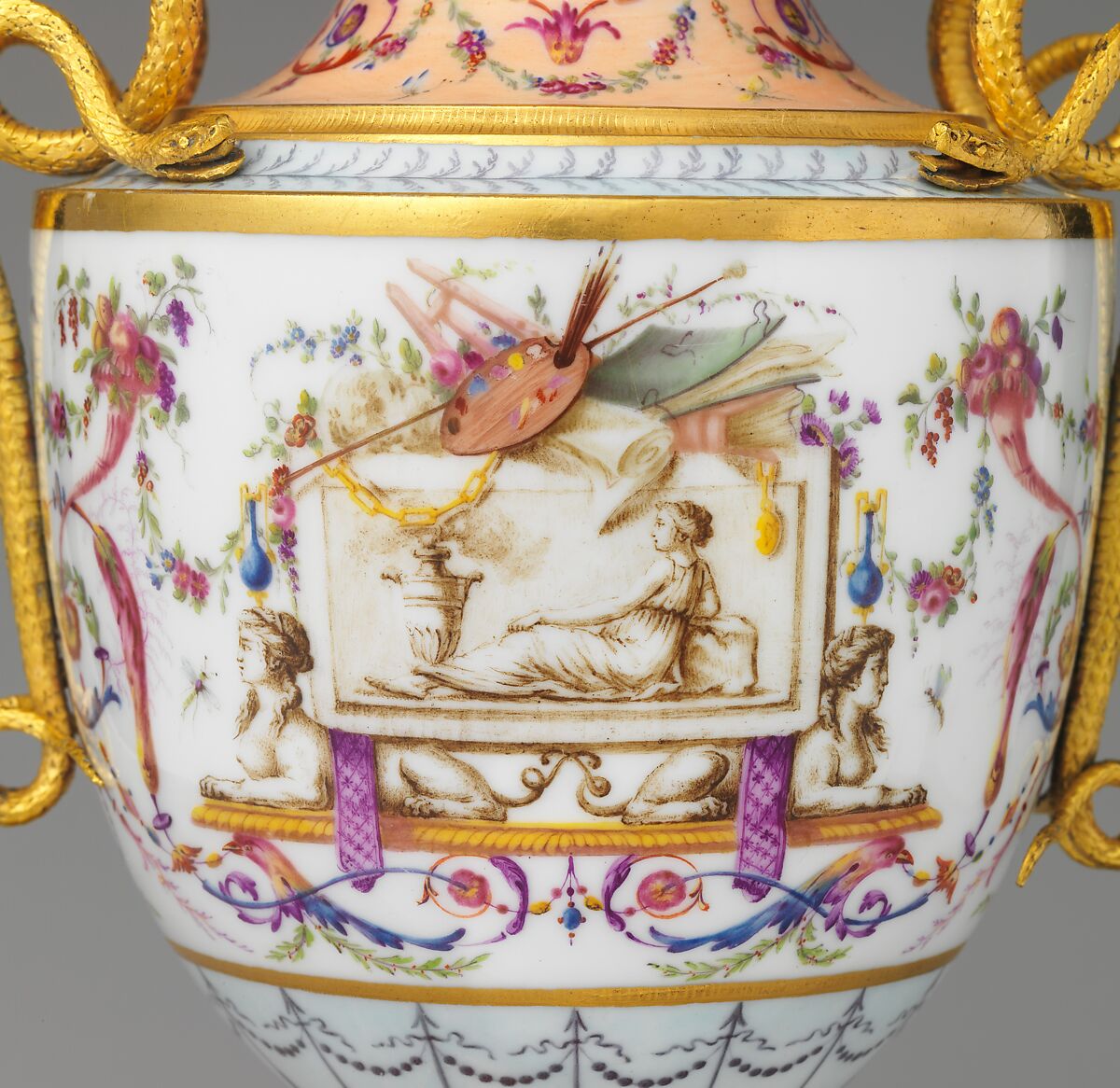 Pair of vases, Sèvres Manufactory (French, 1740–present), Hard-paste porcelain; gilt bronze, marble, French, Sèvres