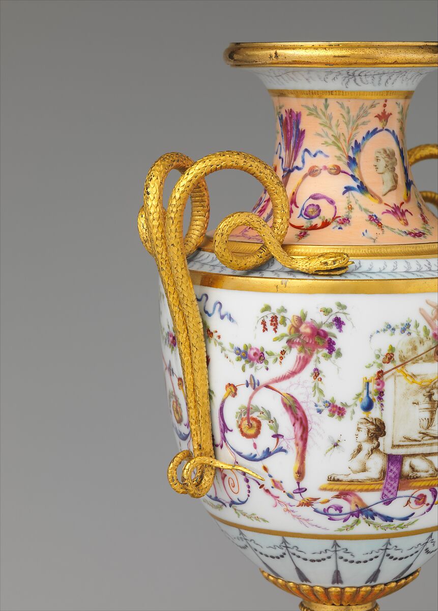 Pair of vases, Sèvres Manufactory (French, 1740–present), Hard-paste porcelain; gilt bronze, marble, French, Sèvres