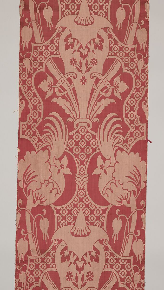 Furnishing damask, Silk; damask, British, London, Spitalfields or Dutch, Amsterdam