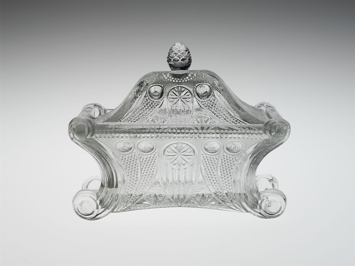 Covered Dish, Probably Boston &amp; Sandwich Glass Company (American, 1825–1888, Sandwich, Massachusetts), Lacy pressed glass, American 